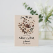 Mocha Mousse Beige Bruine Bloemige Save The Date Kaart (Staand voorkant)