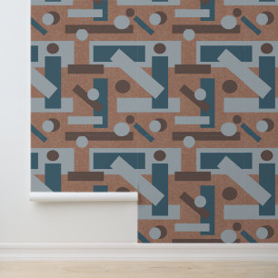 Mocha Mousse Blauwgroen geometrische kunst uit het Behang