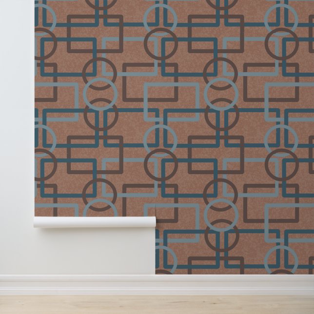 Mocha Mousse Blauwgroen retro geometrische vierkan Behang (Applicatie)