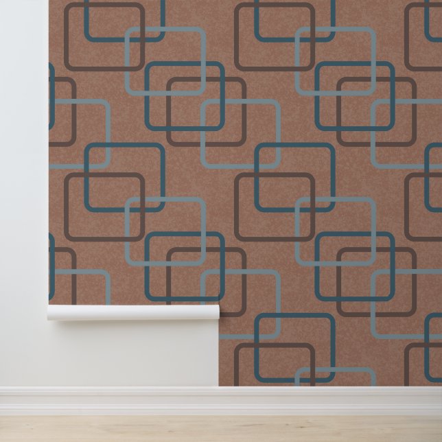 Mocha Mousse Blauwgroen retro geometrische vierkan Behang (Applicatie)