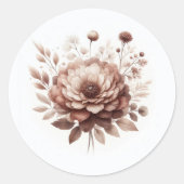 Mocha Mousse Bloemige Trouwdag Ronde Sticker (Voorkant)