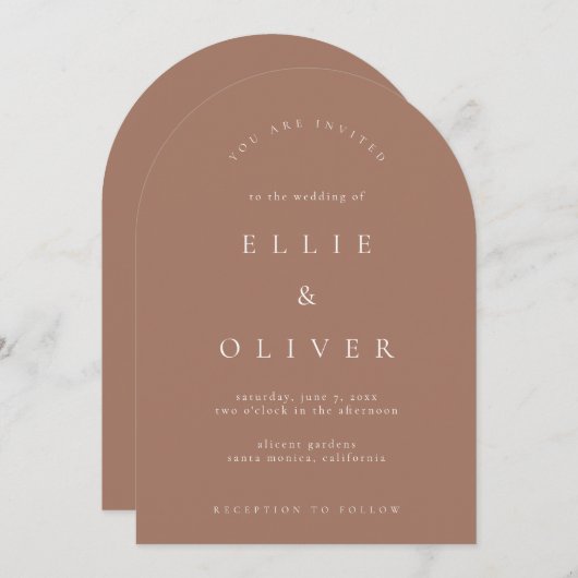 Mocha Mousse Boho Arch Moderne bruiloft Kaart (Voorkant / Achterkant)