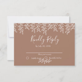 Mocha Mousse Boho Botanical Elegant Wedding RSVP Kaartje