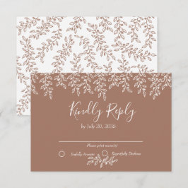 Mocha Mousse Boho Botanical Elegant Wedding RSVP Kaartje