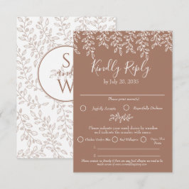 Mocha Mousse Boho Modern Elegant Botanische bruilo RSVP Kaartje