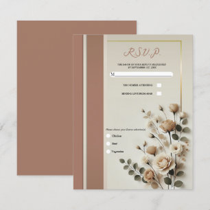 Mocha Mousse & Bone White Neutral Floral RSVP Kaart
