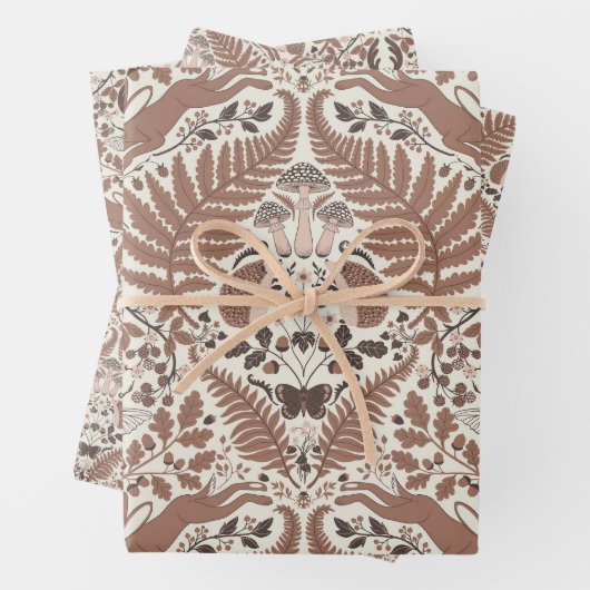 Mocha mousse bos-/bosdieren en planten inpakpapier vel (In situ)