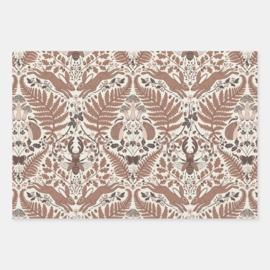 Mocha mousse bos-/bosdieren en planten inpakpapier vel (Voorkant)