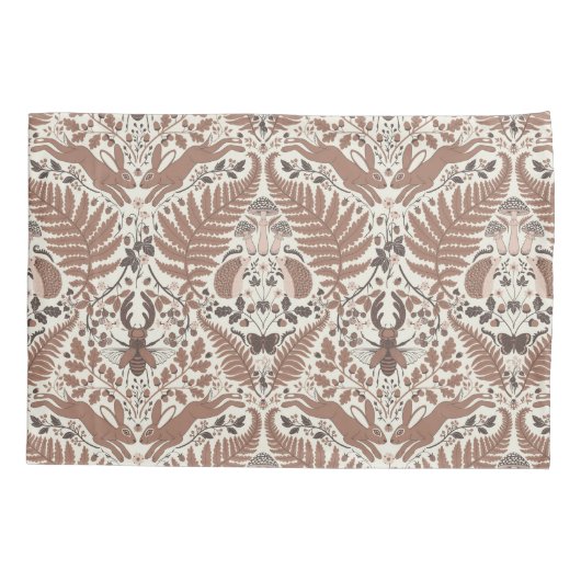 Mocha mousse bos-/bosdieren en planten kussensloop (Achterkant-Links)