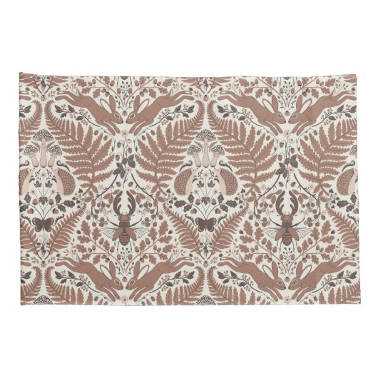 Mocha mousse bos-/bosdieren en planten kussensloop (Achterkant-Rechts)