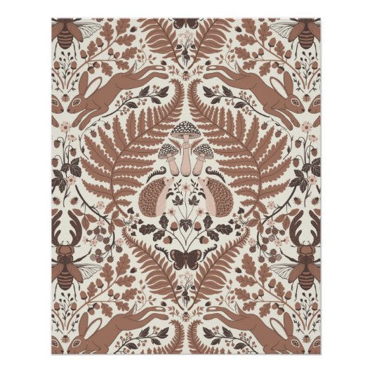 Mocha mousse bos-/bosdieren en planten perfect poster (Voorkant)