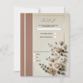 Mocha Mousse & Bot Wit Neutraal Bloem RSVP Kaart (Voorkant)