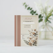 Mocha Mousse & Bot Wit Neutraal Bloem RSVP Kaart (Staand voorkant)