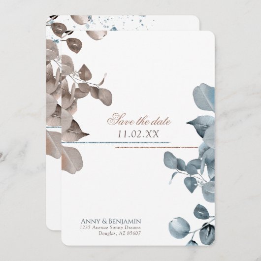 Mocha Mousse Botanical bewaar de datum Kaart (Voorkant / Achterkant)