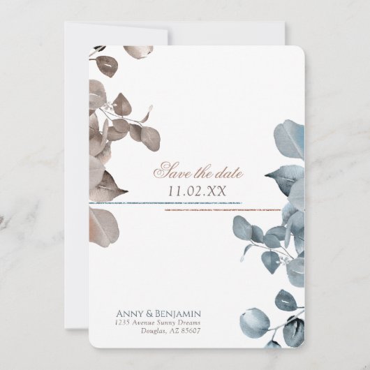 Mocha Mousse Botanical bewaar de datum Kaart (Voorkant)