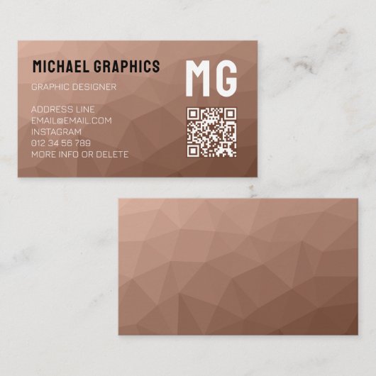 Mocha Mousse Bruine geometrische mesh QR-code Mono Visitekaartje (Voorkant / Achterkant)