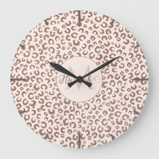 Mocha Mousse en Crème Tan Leopard Patroon Grote Klok (Voorkant)