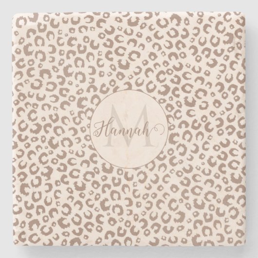 Mocha Mousse en Crème Tan Leopard Patroon Stenen Onderzetter (Voorkant)
