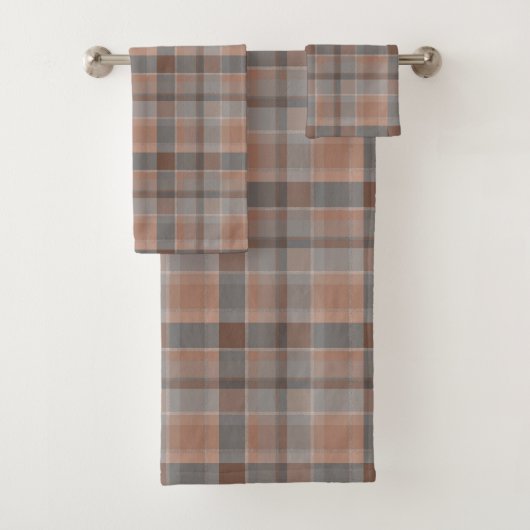 Mocha mousse en grijs geruit bad handdoek (Insitu)