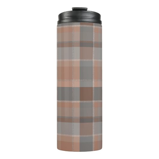 Mocha mousse en grijs geruit thermosbeker (Voorkant)