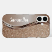 Mocha Mousse Faux glitter Monogram Case-Mate iPhone Case (Achterkant (horizontaal))