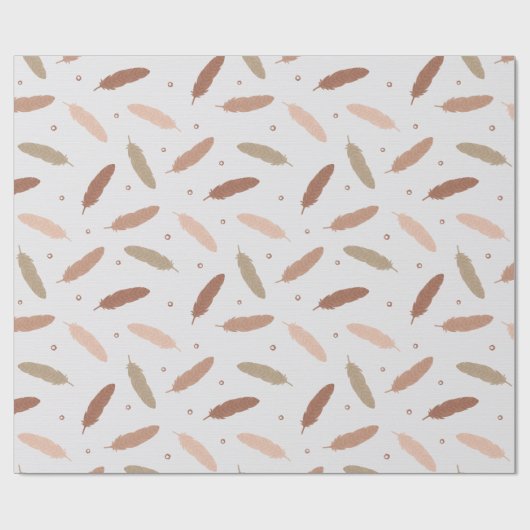 Mocha Mousse Feathers Wrapping Paper Cadeaupapier (Vlak)