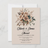 Mocha Mousse Floral Design Beige Wedding Kaart (Voorkant)