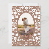 Mocha Mousse Foto QR Code Website Folk Floral Save The Date (Voorkant)