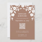 Mocha Mousse Foto QR Code Website Folk Floral Save The Date (Achterkant)