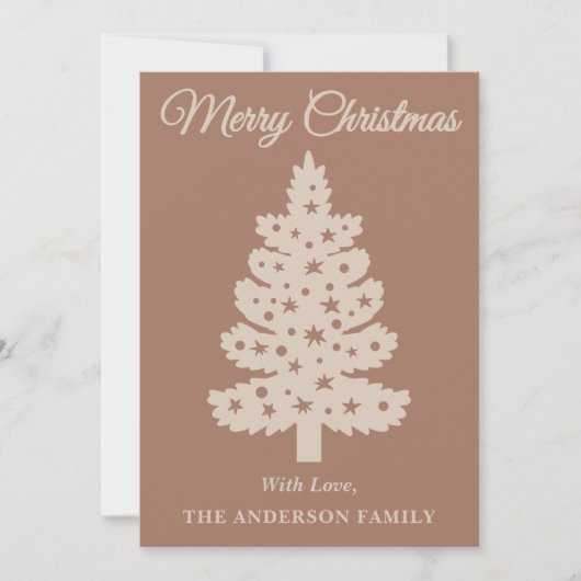 Mocha Mousse Handgeschreven Script Kerstboom Feestdagenkaart (Voorkant)