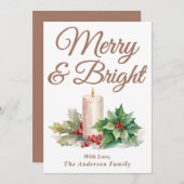 Mocha Mousse Handgeschreven Script Merry & Bright Feestdagenkaart (Voorkant / Achterkant)