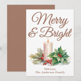 Mocha Mousse Handgeschreven Script Merry & Bright Feestdagenkaart