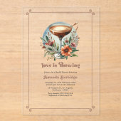 Mocha Mousse "Love is Brewing" Vrijgezellenfeest Acryl Uitnodigingen (Voorkant)