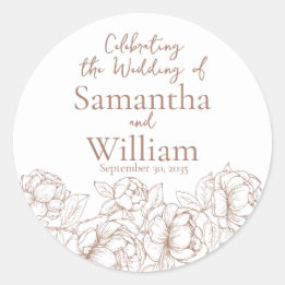 Mocha Mousse Minimalistische Moderne Boho Bloemen Ronde Sticker