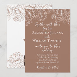 Mocha Mousse Modern Boho Floral Minimalist Wedding Kaart