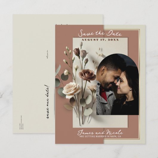 Mocha Mousse Moderne Botanische Bloemen Bewaar de Aankondigingskaart (Voorkant / Achterkant)