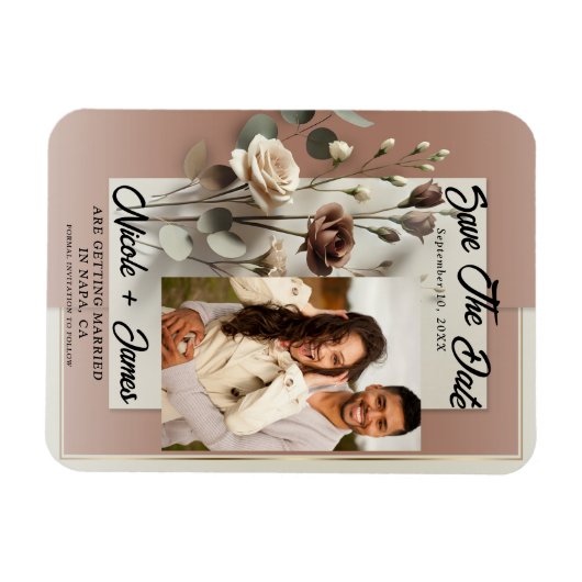 Mocha Mousse Moderne Botanische Bloemen Bewaar de  Magneet (Horizontaal)