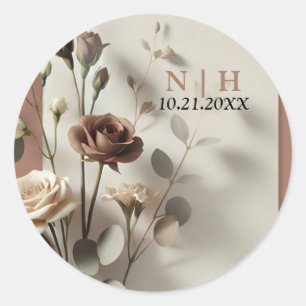 Mocha Mousse Moderne Botanische Bloemen Huwelijk Ronde Sticker