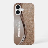 Mocha Mousse Nep glitter Monogram  iPhone 16 Hoesje (Achterkant)