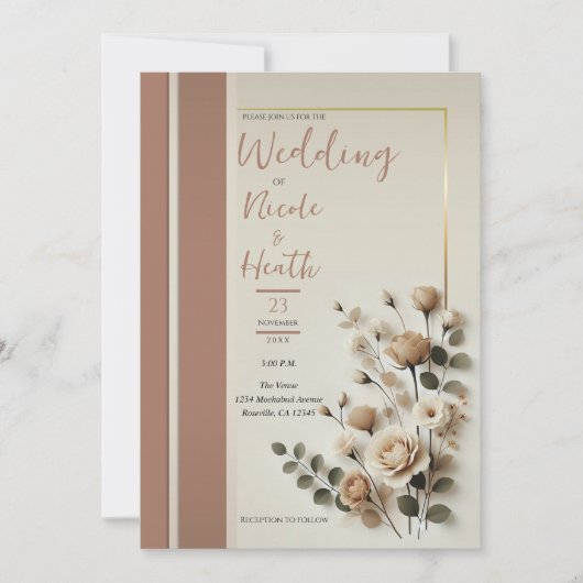 Mocha Mousse Neutral Floral Wedding Kaart (Voorkant)