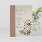 Mocha Mousse Neutral Floral Wedding Kaart (Staand voorkant)