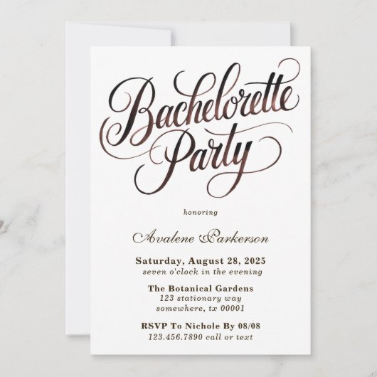 Mocha Mousse Paint Calligraphy Bachelorette Party Kaart (Voorkant)