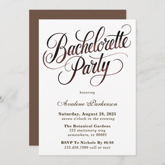 Mocha Mousse Paint Calligraphy Bachelorette Party Kaart (Voorkant / Achterkant)