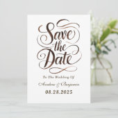 Mocha Mousse Paint Kalligrafie Save the Date Cards Kaart (Staand voorkant)