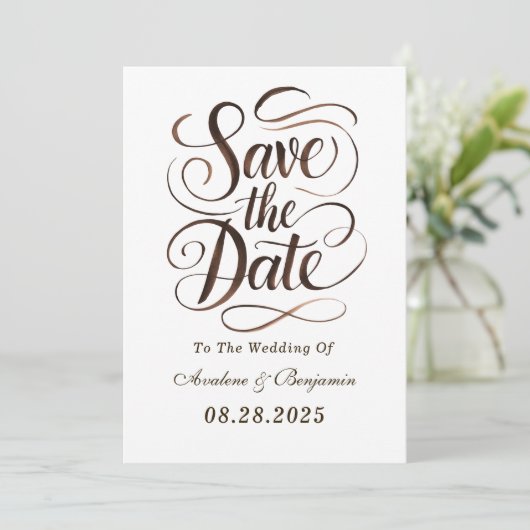 Mocha Mousse Paint Kalligrafie Save the Date Cards Kaart (Staand voorkant)