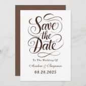 Mocha Mousse Paint Kalligrafie Save the Date Cards Kaart (Voorkant / Achterkant)