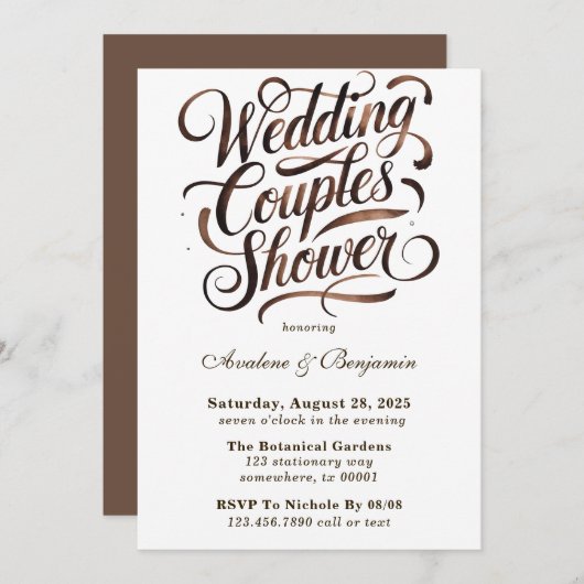 Mocha Mousse Paint Schrijven Trouwkoppels Douche Kaart (Voorkant / Achterkant)