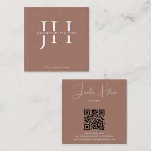 Mocha Mousse QR code minimalistisch monogram Vierkante Visitekaartje