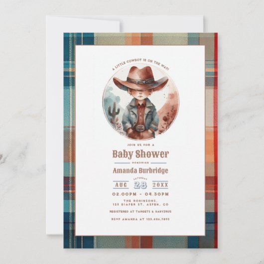 Mocha Mousse Rustiek Western Cowboy Baby shower Kaart (Voorkant)