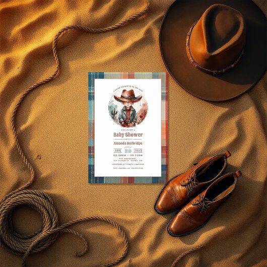 Mocha Mousse Rustiek Western Cowboy Baby shower Kaart